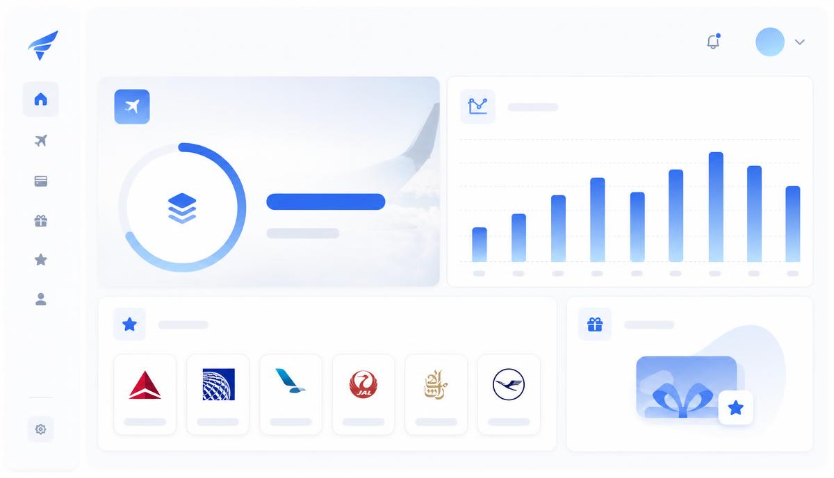 Dashboard do Miles Tracker mostrando saldos de milhas e gráficos de programas de fidelidade